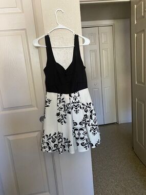 Black & White Fit-and-Flare Dress with Damask Skirt
